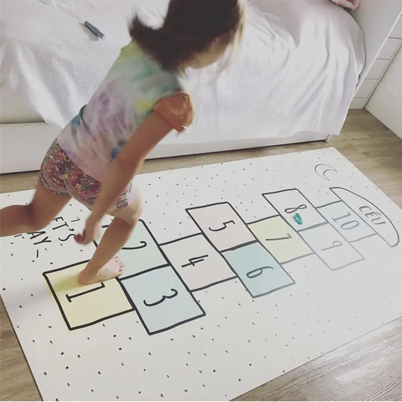 Hopscotch-tapete de juego con dibujos animados para habitación de niños, alfombras digitales Súper suaves para decoración del hogar