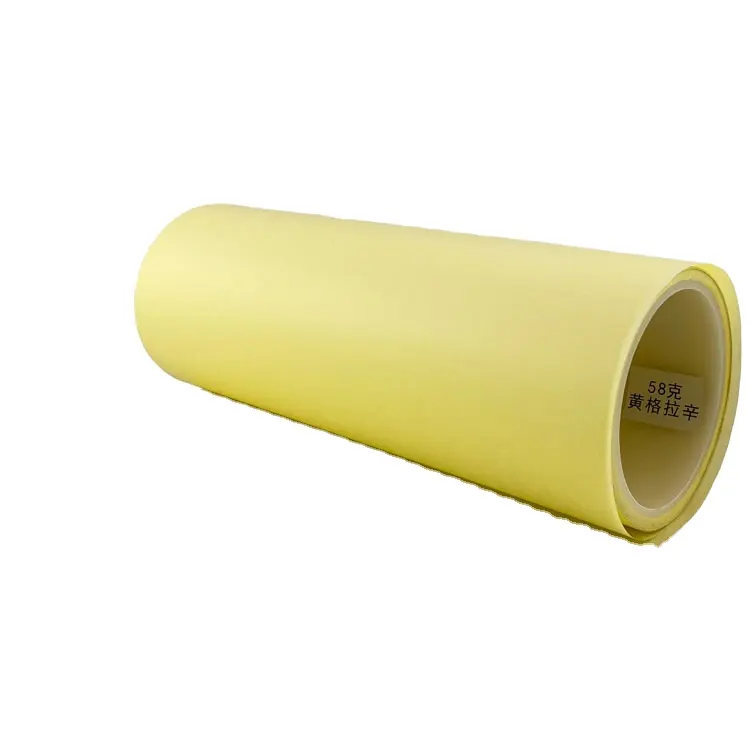 Jumbos roll 60 70 80 gsm carta di silicone giallo patinata PE riutilizzabile singola carta a rilascio laterale per etichetta autoadesiva