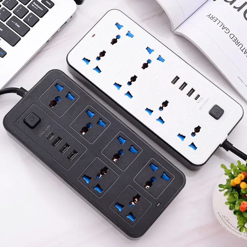 custom logo wholesale Universal Electrical Multi Extension Socket Usb C Cable Electric Cord Strips 6 Outlets 2 Pin Power Strip