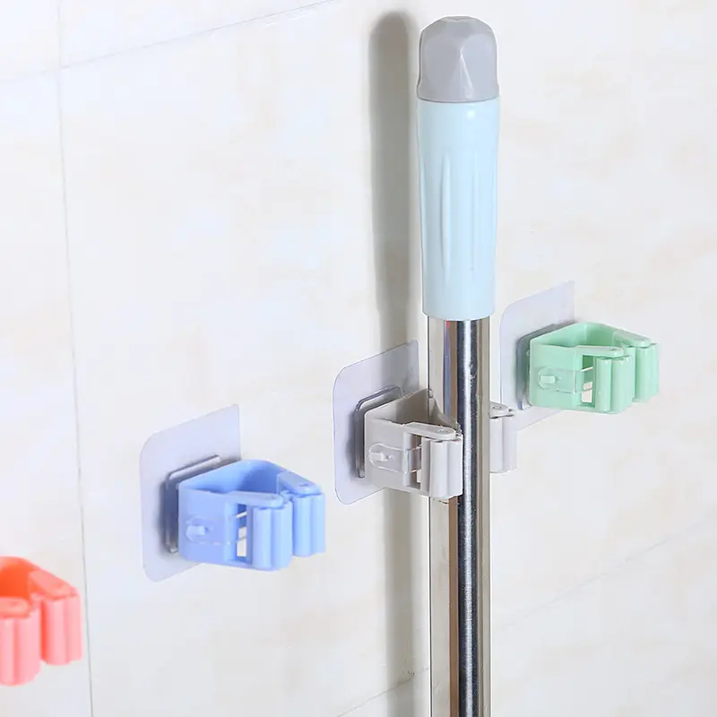 A buon mercato in plastica a parete multifunzionale bagno domestico punch free hanging mop hook supporto per scopa doccia rack mop clip