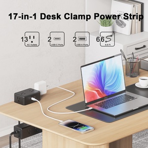<strong>New</strong> Design US Power Outlet Dual Layer Desk Clamp Power Strip, Desktop Edge Mount Charging Station with 13 Outlets 4 USB Ports - Product Image 4