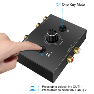 R/L RCA Stereo Audio Switch Audio <strong>Switcher</strong> for Passive Speaker Manual Selector <strong>Splitter</strong> Box Audio Sharing <strong>2</strong> <strong>Input</strong> <strong>1</strong> <strong>Output</strong>