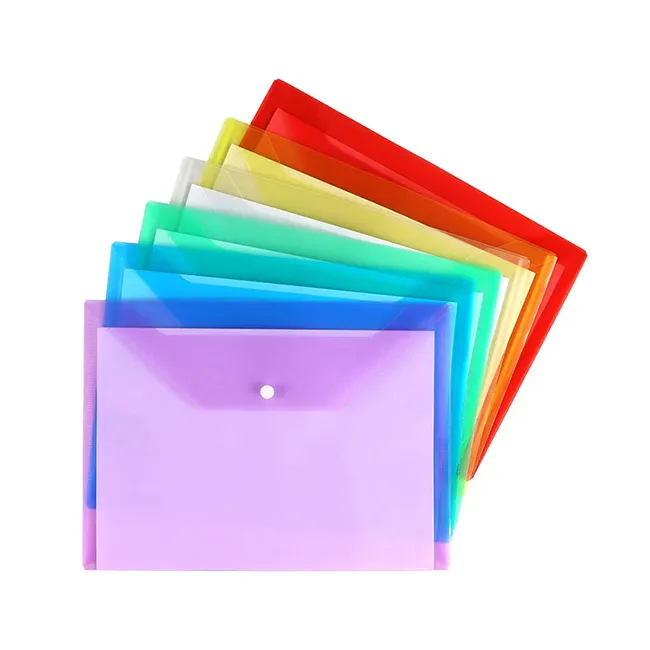 Pasta de envelope poly transparente com fechamento de pressão, envelopes de plástico de qualidade premium de pp a4