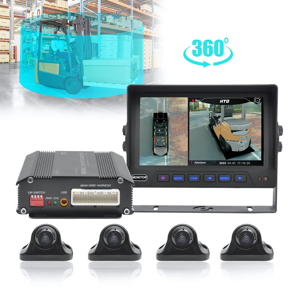 PJAUTO AHD 1080P 3D 360 Degree Surround Brid View Camera Parking Assist Forklift AVM BSD Security System for Truck School Bus