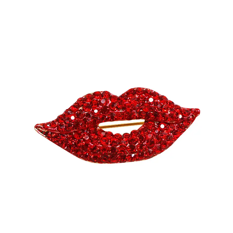 Broches de cristal rojo intermitente para mujer, alfileres de labios sexys, joyería para mujer 2021, broche de metal creativo personalizado, accesorios de pin