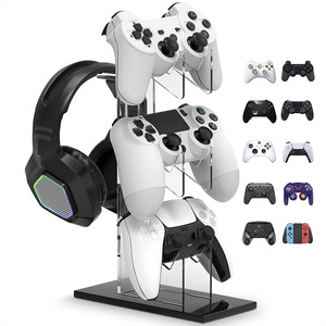 PS4 için üç katlı Gamepad kulaklık ekranı PS5 PS3 PS2 anahtarı Pro Xbox kontrolörleri için standı - Product Image 6