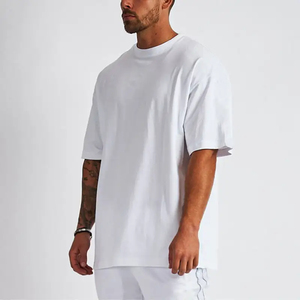 Toptan fabrika özel kalın O yaka pamuk Tshirt beyaz katı kutu boş Tee erkekler siyah Boxy Fit t Shirt