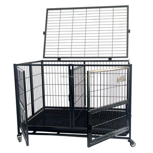 批发便宜的黑色耐用狗笼金属狗窝可折叠重型狗箱宠物板条箱 - Product Image 3