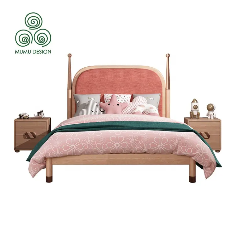 Casa de madera para niñas, cama individual moderna tapizada de princesa, de madera maciza, color rosa