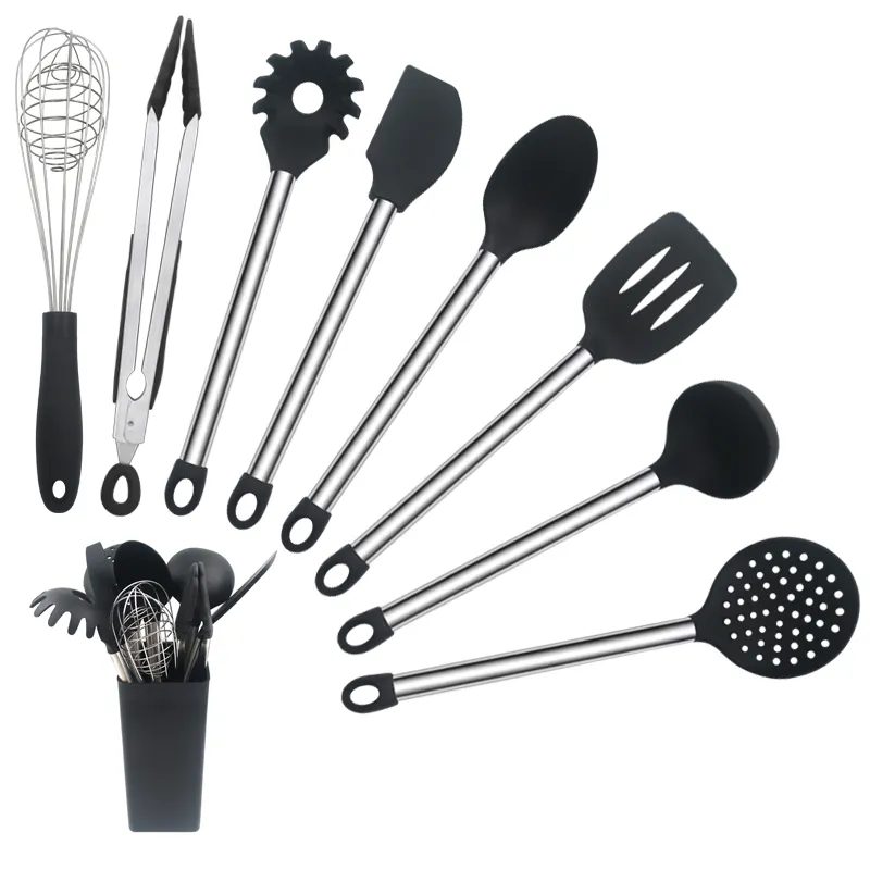 8 adet silikon pişirme kapları Spatula ile mutfak aletleri utensilios accesorios tencere mutfak aracı sıcak satış ürünleri