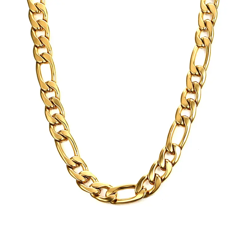 Cadena figaro de acero inoxidable chapado en oro de 14k estilo coreano