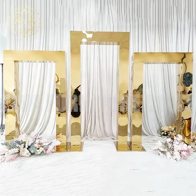 Ouro arco metal aniversário backdrop stand para casamento eventos frame