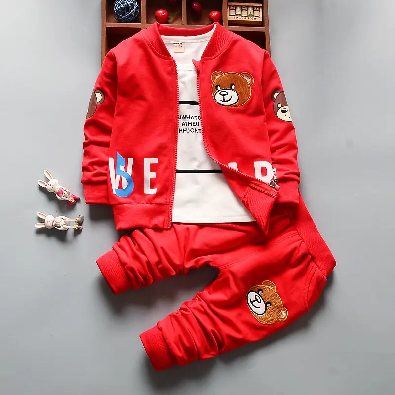 Aliexpress toptan çocuk karikatür ayı fantezi tasarımcı ceket 3 parça giyim takım elbise