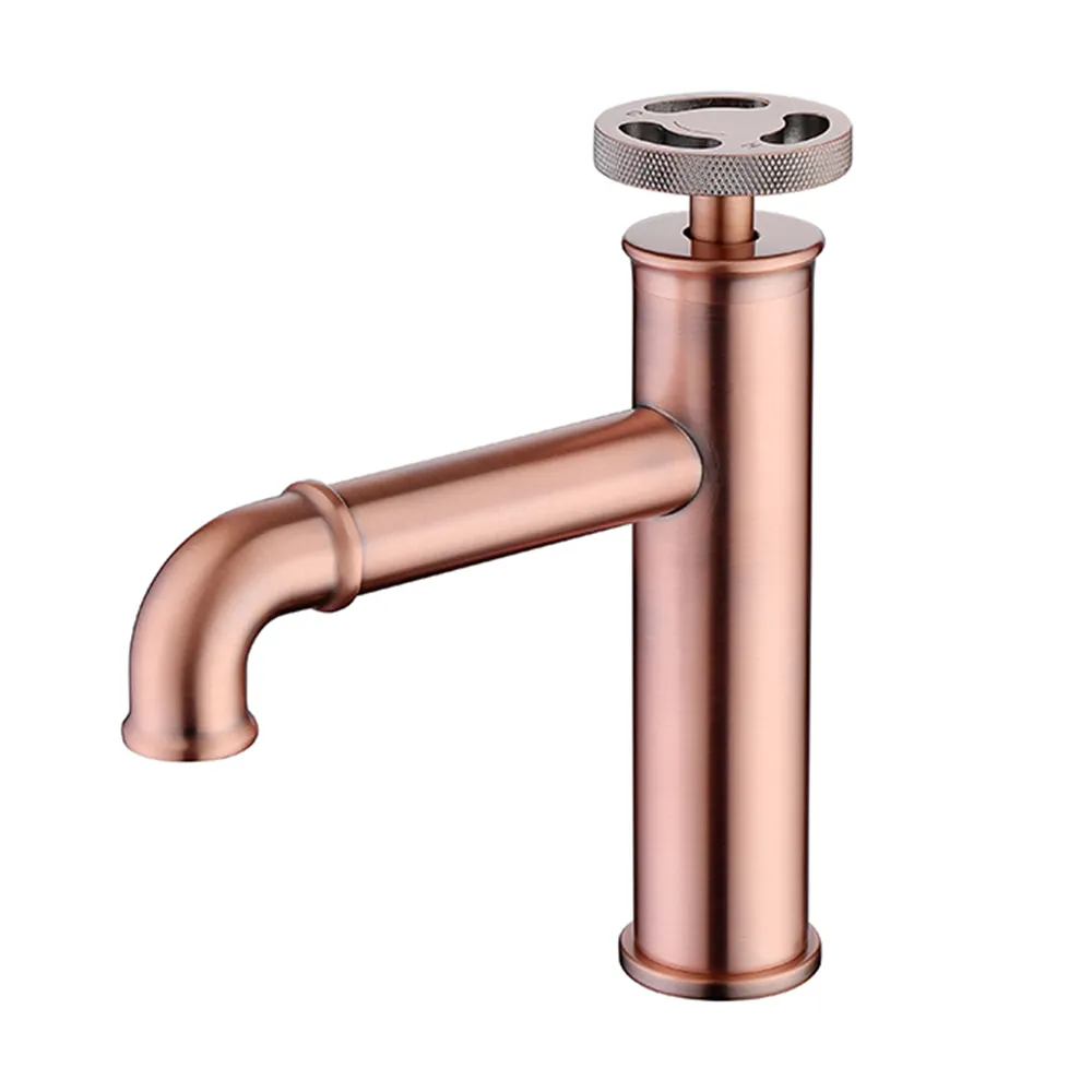 Grifo de lavabo de agua fría y caliente comercial Mezclador de grifo de oro rosa de baño de latón de estilo industrial