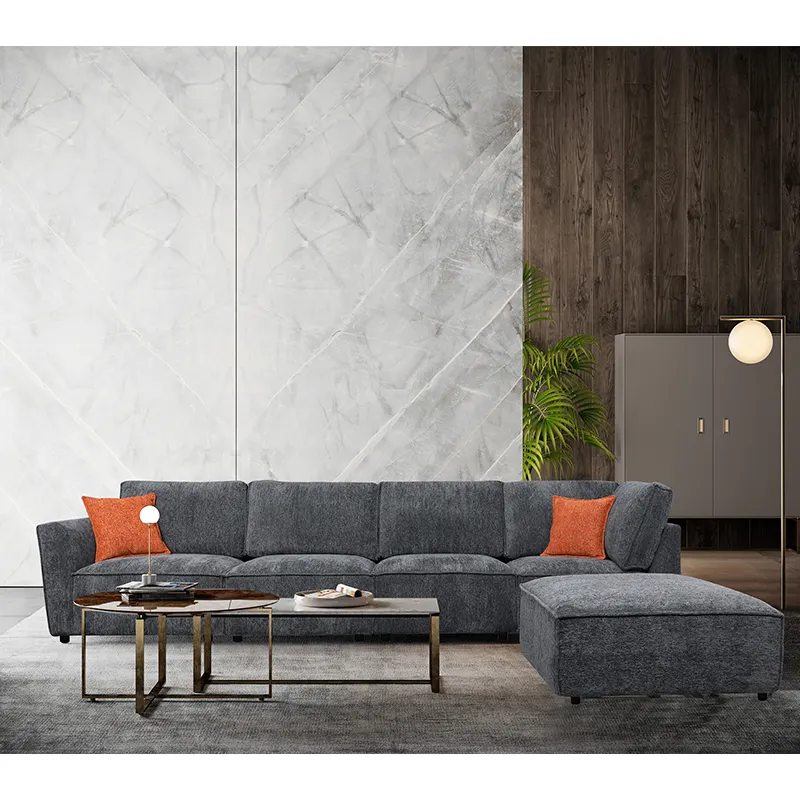 Tissu en velours gris foncé, ensemble de canapé modulaire moderne en forme de L, meubles de maison, livraison gratuite