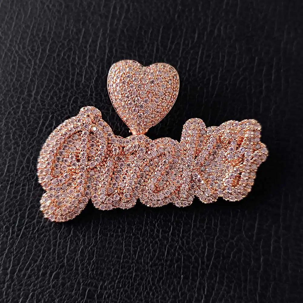 Nuoya – collier personnalisé avec pendentif en forme de lettre, en or Rose glacé, en forme de cœur, avec nom Cursive