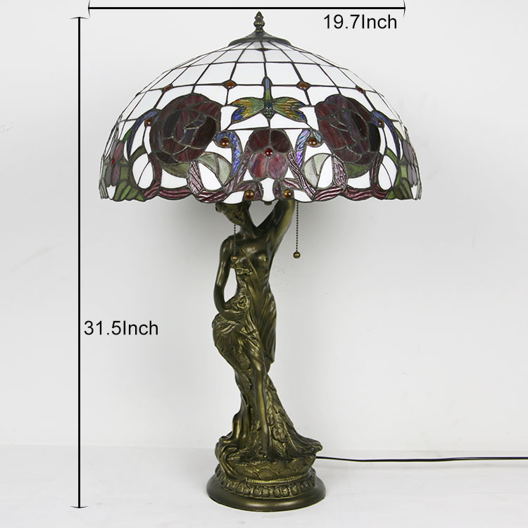 LongHuiJing Newly Handmade Glass Desk Lights 20Inch European Stained Glass Dragonfly Lampshade Tiffany Table Lamps
