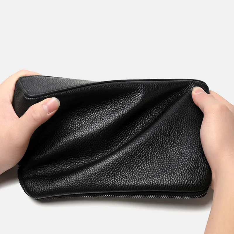 FP001 Großhandel benutzer definierte Logo Business Clutch Smart Echt leder Finger abdruck Schloss Brieftasche für Männer
