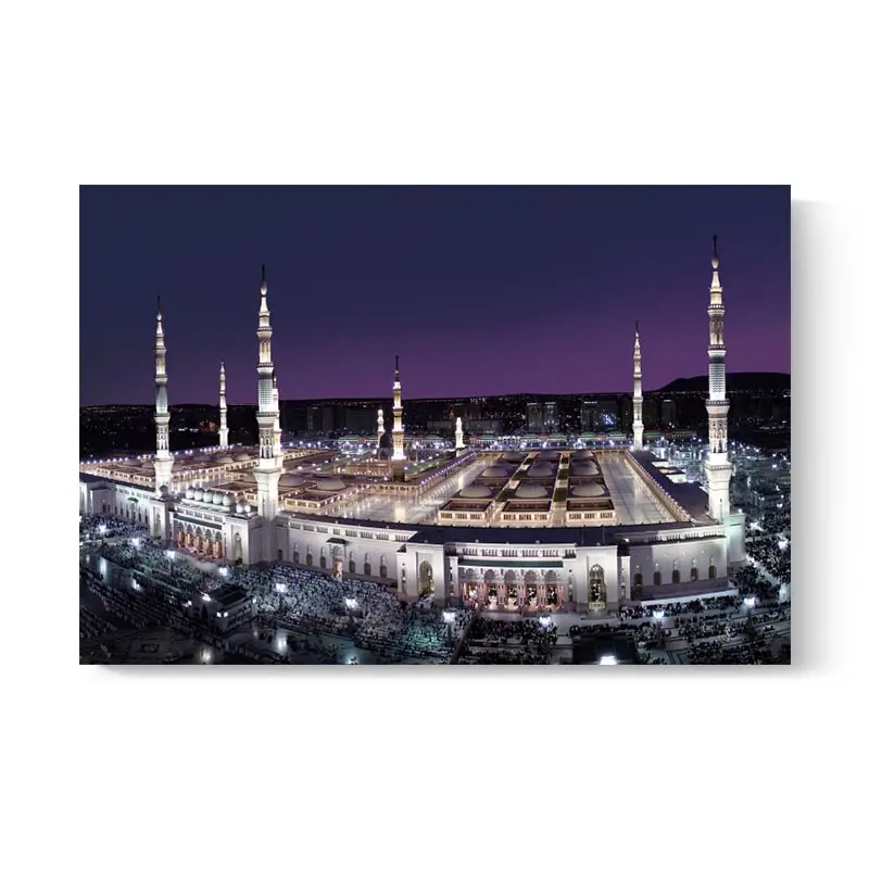 مصباح ليد بالهرم المسجد الإسلامي مؤطرة صورة عمل فني قماش جدار لوحات فنية لتزيين الجدران