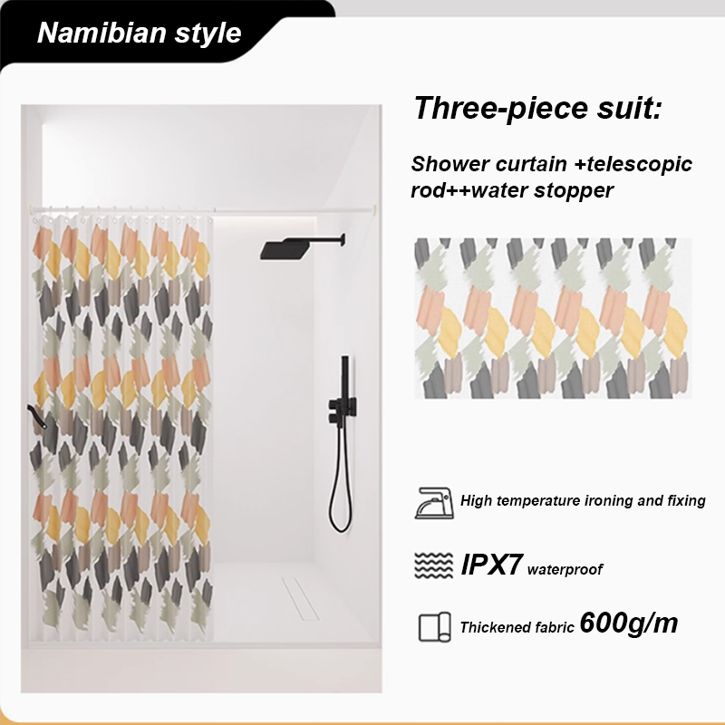 Namibian style-shower curtain+Telescopic rod-water retaining bar