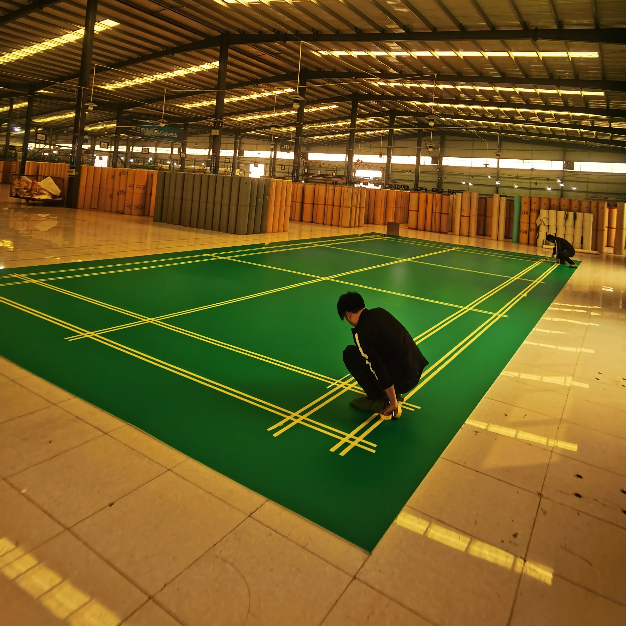 Pista de bádminton portátil para interiores, suelo de vinilo de Pvc, color verde