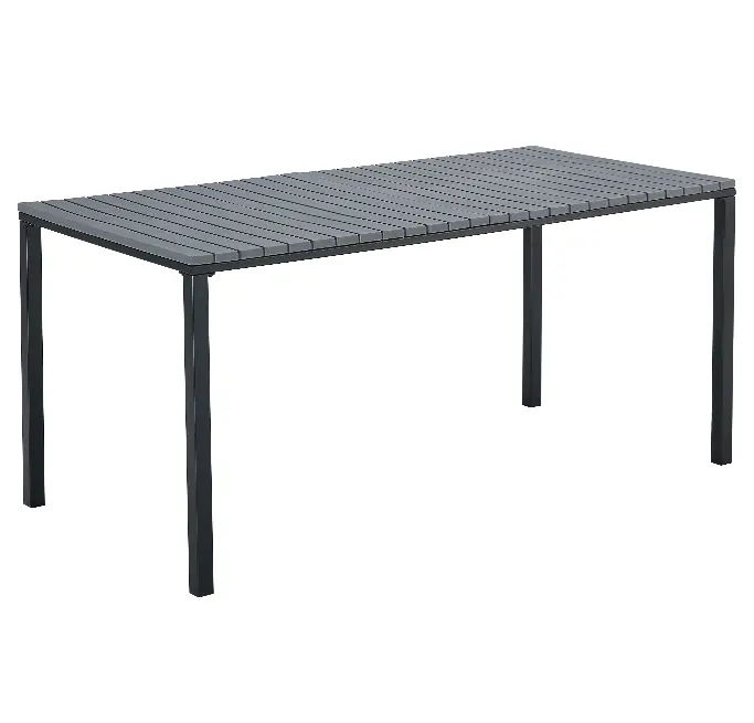 चौकोर प्लास्टिक लकड़ी शीर्ष धातु पैर कॉफी टेबल डाइनिंग टेबल आउटडोर टेबल