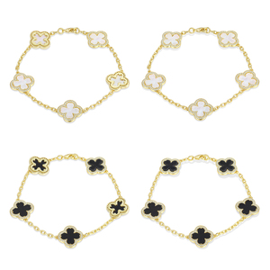 Vermeil Vàng Trang Sức 18K Vàng Mạ 925 Sterling Silver Bạc Trắng Đen Đỏ Mẹ Ngọc Trai Bốn Lá Clover Vòng Đeo Tay Cho Phụ Nữ - Product Image 1