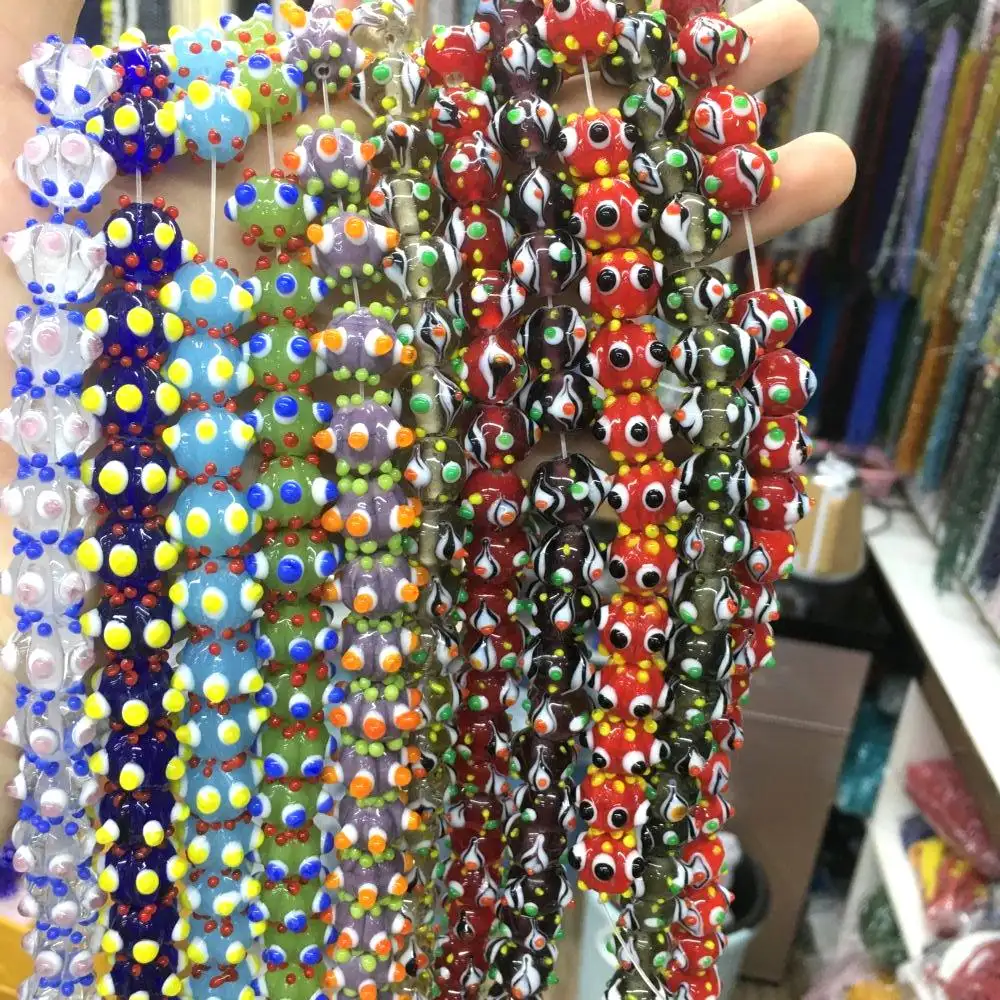 Cuentas redondas de cristal Multicolor con forma de flor de ojo del diablo, para fabricación de pulseras, cuentas de cristal sueltas, DIY, 6 unidades