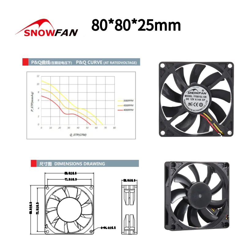 고속 80X80X25mm 8025 12V 브러시리스 IP54 방수 80mm DC 모터 냉각 팬