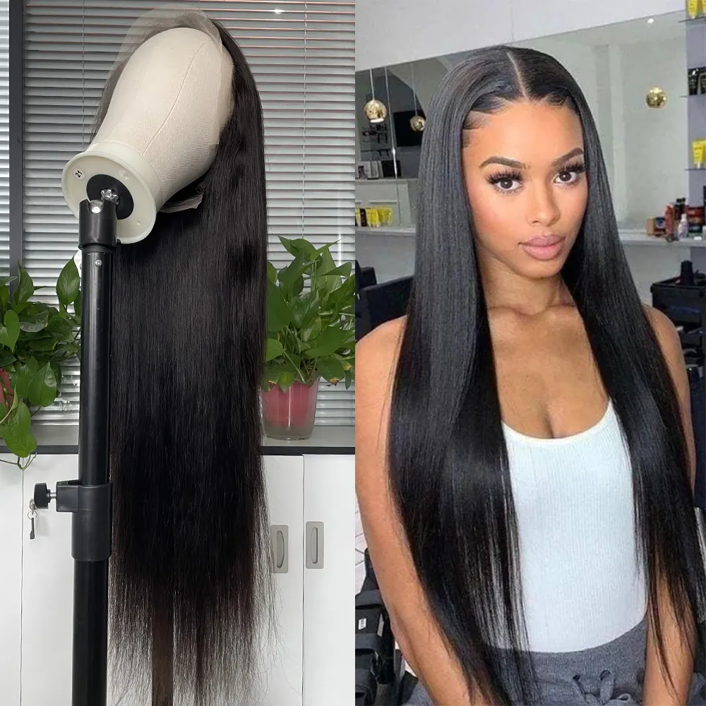 30 32 34 36 38 40 50 pulgadas peluca Frontal de encaje humano recto virgen brasileño encaje Frontal pelucas de cabello humano Natural para mujeres negras