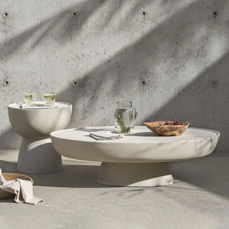 Nordisch-moderner Luxus-Stil weißer Glasfaser Mitteltisch Seitentisch Basse Salonmöbel runder Couchtisch-Set für Wohnzimmer