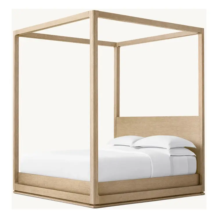 Bedroom furniture modern canopy king size solid cheap wooden box bed design