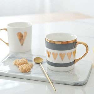 Custom Logo 12oz 15oz White Ceramic Mugs Set Gold Handle Drinkware with <strong>Love</strong> Star Striped Patterns Personalized Porcelain <strong>Cups</strong> - Product Image 5