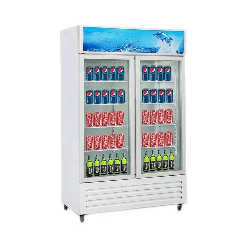 commercial double sided glass door display cool drinks fridge transparent electronic side by side refrigerator supermarket cola