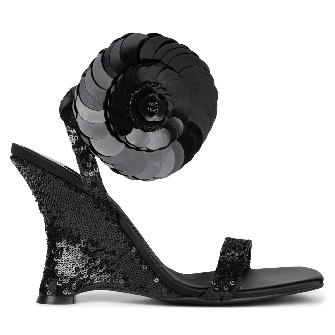 Sandales à talon compensé avec paillettes brillantes personnalisées pour femmes chaussure à bout carré satrape à la cheville