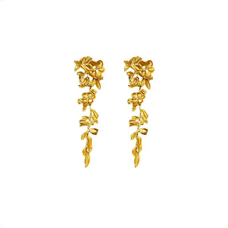 Orecchini Vintage con fiore di colata barocca orecchini pendenti con foglia d'oro gioielli gotici di moda