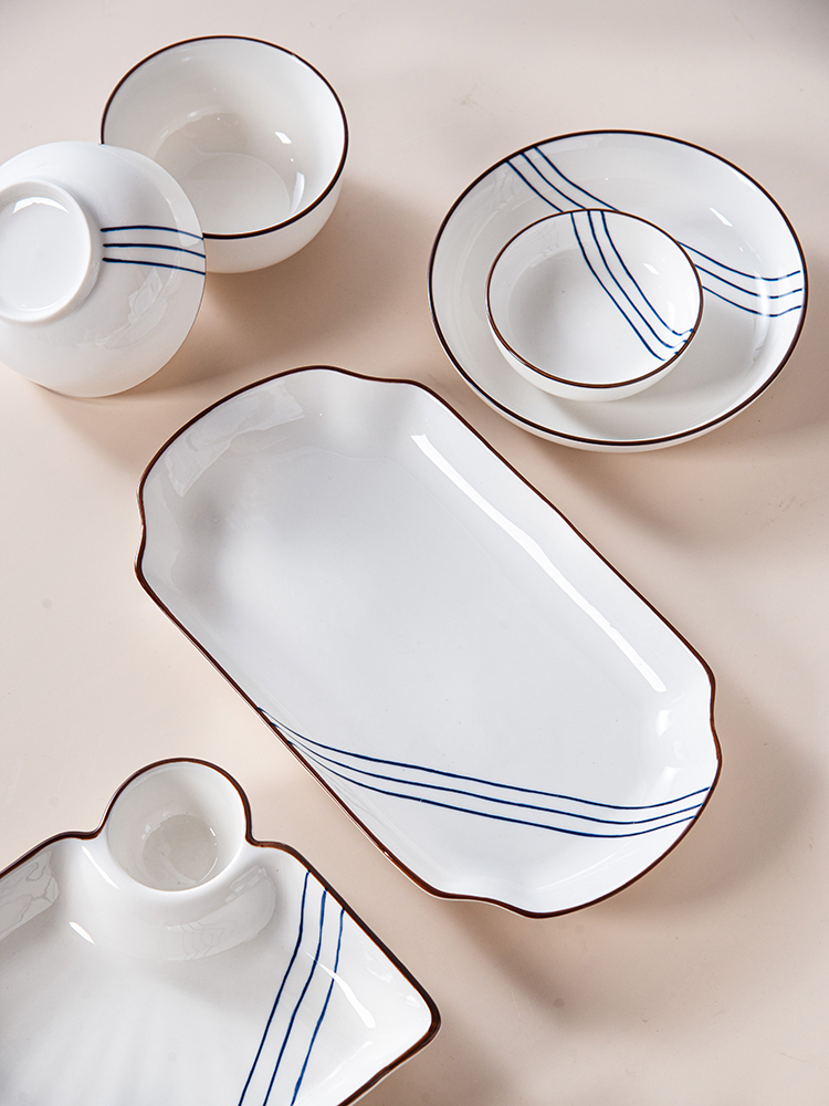 Nordic Ceramic Dinnerware Set Bowl Sauce Dish Plate Soup Spoon Gold Plating Dumpling Dish Porcelain Dinner Sets Tableware Sets