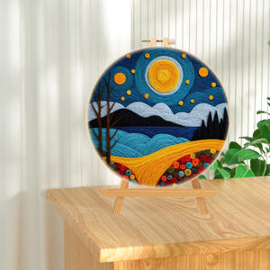 CHENISTORY Kit de pintura de fieltro de aguja de lana con patrón de bosque lunar moderno impreso en 3D Base de lienzo de montaje de Marco amigable para principiantes - Product Image 6
