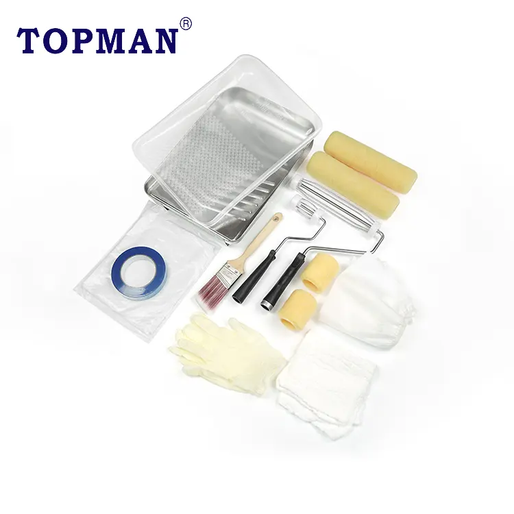 Topman Kit de ferramentas para pintura colorida personalizada, rolo de pintura e conjunto de pincéis, 14 unidades
