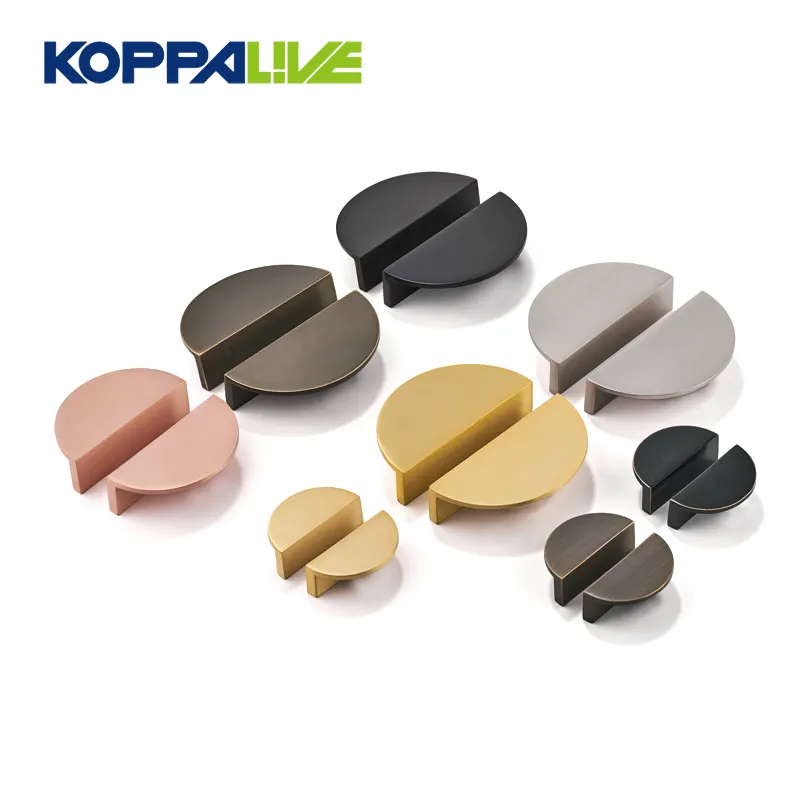 Koppalive ทองเหลืองกึ่งวงกลม Handle กุหลาบทองบรอนซ์ตู้ตู้ครึ่งดวงจันทร์ประตูดึงจับสําหรับเฟอร์นิเจอร์