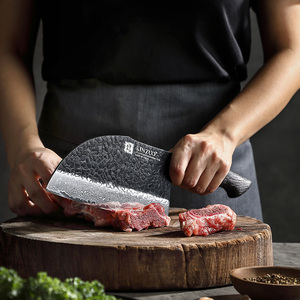 Razor Sharp Damascus Steel Bone Chopper Cuchillo Roble blanco Mango de madera quemada - Product Image 2