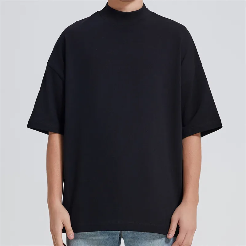 Boxy Hip Hop cuello alto gota hombro peso pesado camisetas de lujo en blanco logotipo personalizado Streetwear camisetas de gran tamaño para hombres