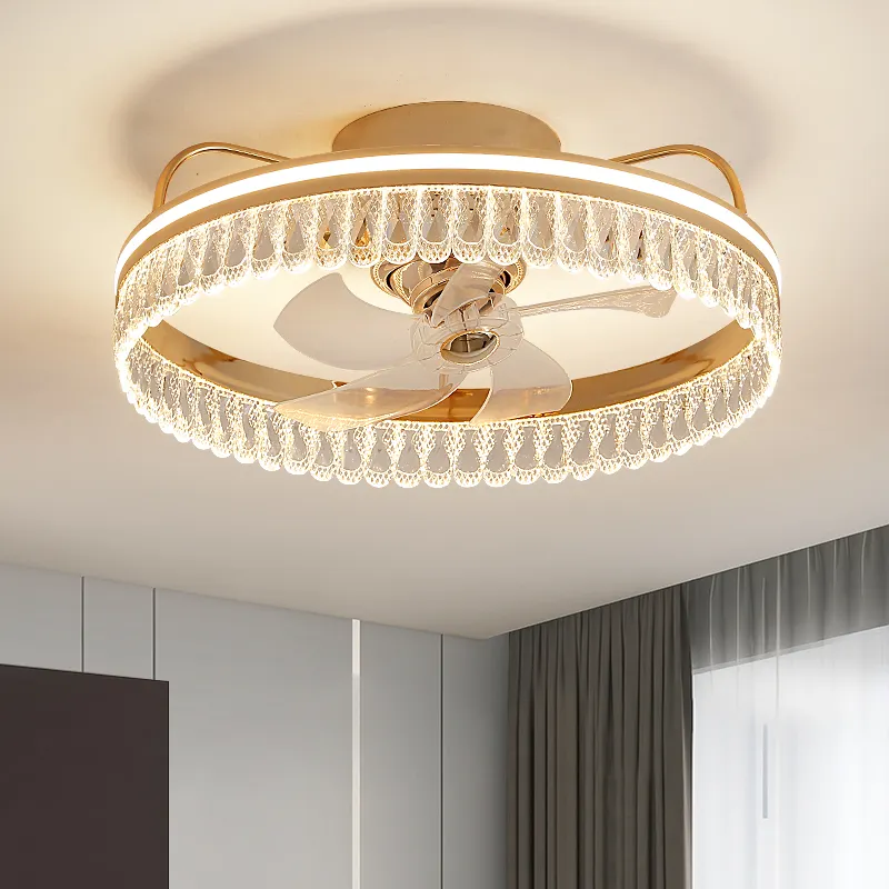 Luxus Kristall Decke 3-Farben variable Lumineszenz LED-Beleuchtung Wohnzimmer und Esszimmer Innen Decken ventilator Lichter