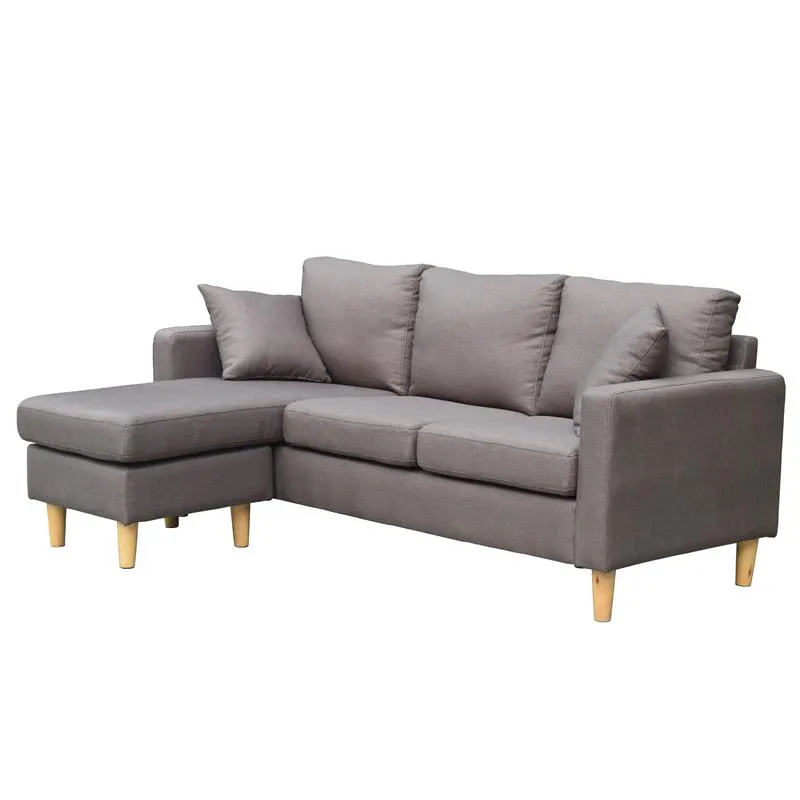Juego de sofás de tela marrón, muebles de sala de estar, sofá en forma de L convertible en sofá de 3 plazas y otomana cuadrada