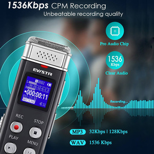 Grabadora de cinta pequeña de 16GB Grabación HD de 1536Kbps Grabadora de voz multipista MP3 para conferencias, reuniones, entrevistas - Product Image 3