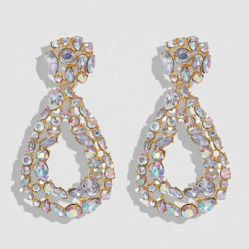 Brincos de cristal za vintage, joias de novo design boêmio à prova d'água brincos grandes com declaração 2020