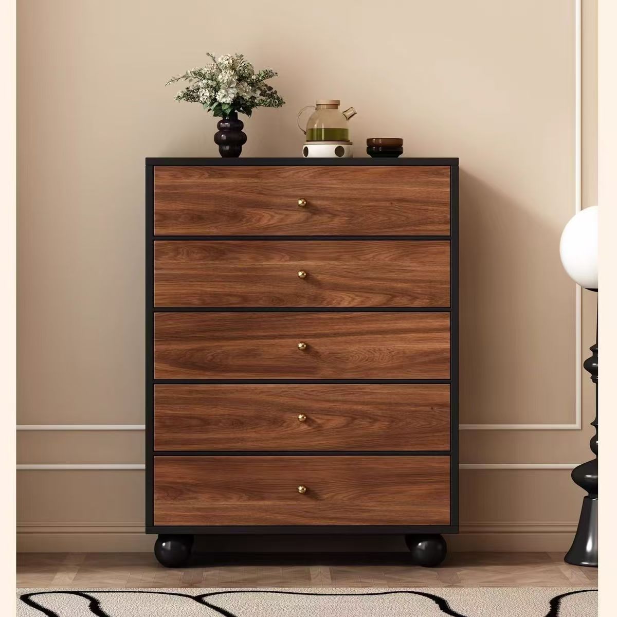 Black walnut 8040120 five-drawer chest