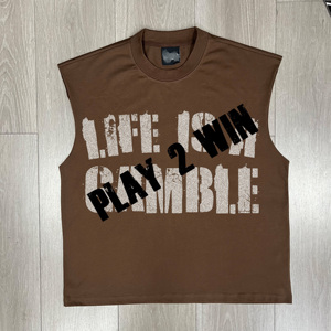 批发可定制100% 棉背心衬衫男士圆领无袖设计棕色带DTG丝网印刷250 Gsm