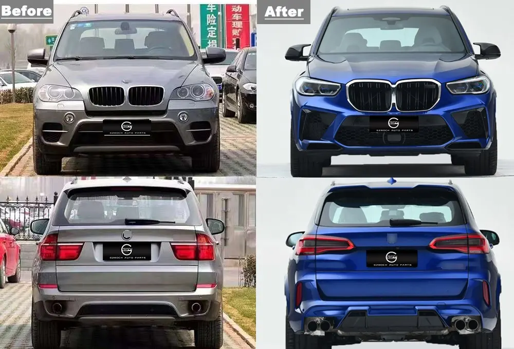 طقم هيكل مصدات بدانتيرو من E70 إلى G05 لسيارة bmw x5 e05 مصدات محرك غطاء صندوق السيارة مصابيح خلفية