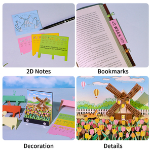 Nota de escultura de papel de molino de viento emergente 3D, regalo creativo hecho a mano, manualidades de papel Diy, Bloc de notas 3D con tulipanes de colores - Product Image 6